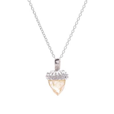 Alternate image for Sterling Silver and Quartz Pendant Necklace Lovely Acorn in Yellow