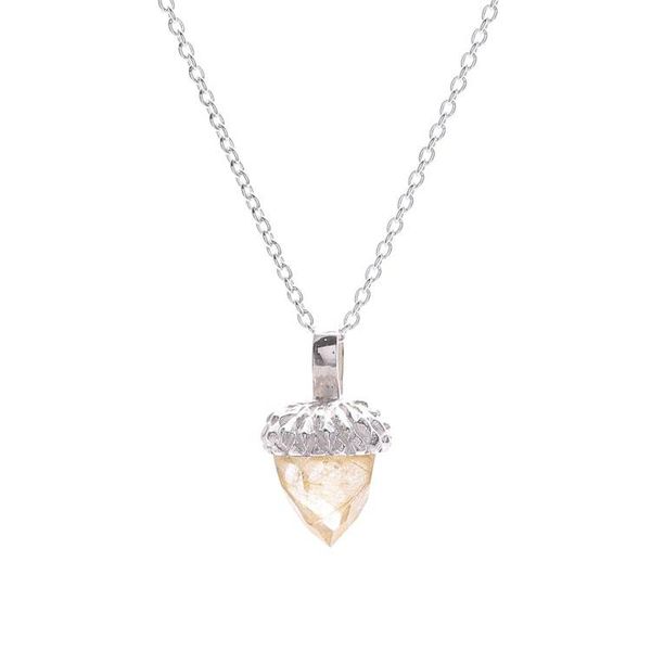 Alternate image for Sterling Silver and Quartz Pendant Necklace Lovely Acorn in Yellow