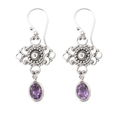 Primary image for Sterling Silver Dangle Earrings with Faceted Amethyst Gems Purple Beautiful Bali