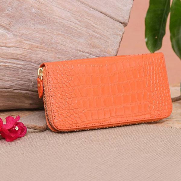 Alternate image for Alligator Print Pumpkin Leather Wristlet Wallet with Strap Pumpkin Safari