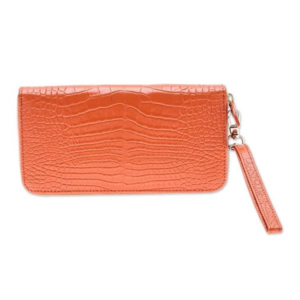 Alternate image for Alligator Print Pumpkin Leather Wristlet Wallet with Strap Pumpkin Safari
