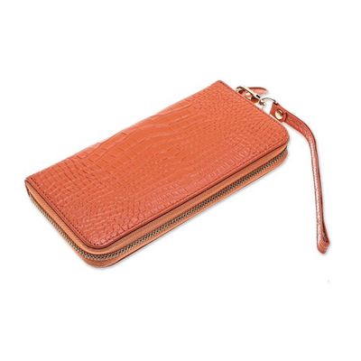 Alternate image for Alligator Print Pumpkin Leather Wristlet Wallet with Strap Pumpkin Safari