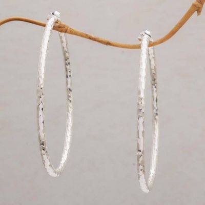 Primary image for Sterling Silver Hammered Motif Half-Hoop Earrings from Bali Glimmering Memories