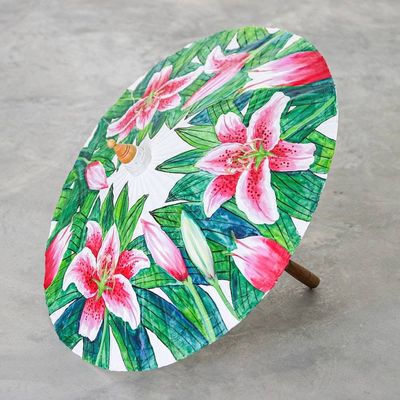 Primary image for Hand-Painted Lily-Themed Cotton and Bamboo Parasol Lily Days