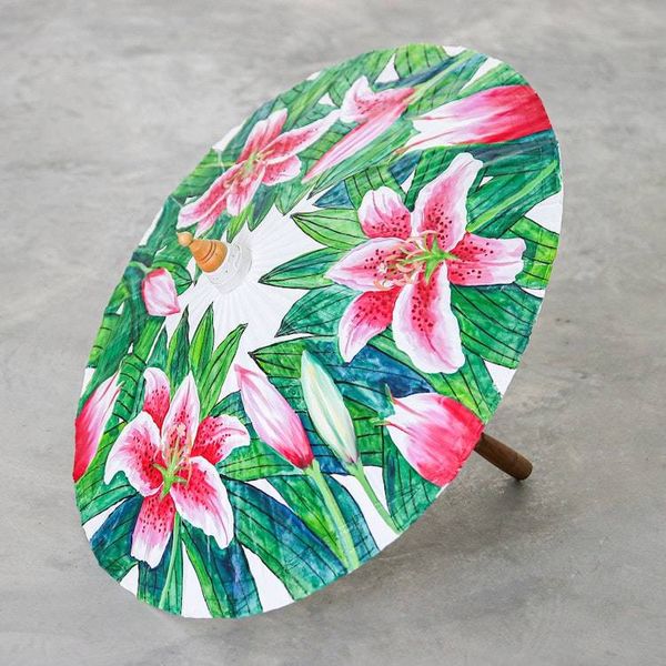 Alternate image for Hand-Painted Lily-Themed Cotton and Bamboo Parasol Lily Days