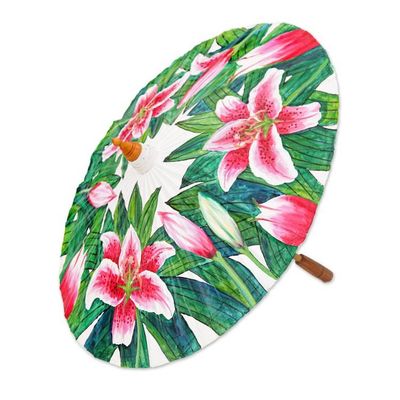 Alternate image for Hand-Painted Lily-Themed Cotton and Bamboo Parasol Lily Days