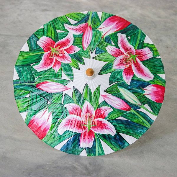Alternate image for Hand-Painted Lily-Themed Cotton and Bamboo Parasol Lily Days