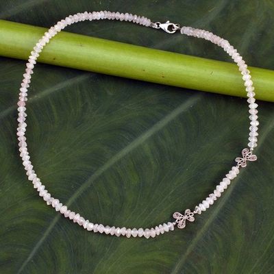Alternate image for Rose quartz choker Filigree Butterflies