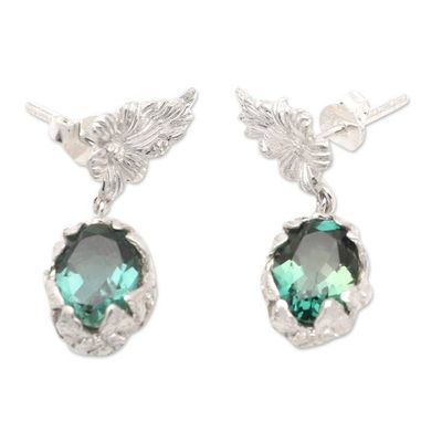 Alternate image for Floral Sterling Silver Dangle Earrings with Green Quartz Garden of Compassion