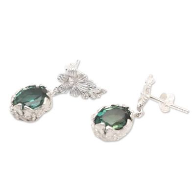 Alternate image for Floral Sterling Silver Dangle Earrings with Green Quartz Garden of Compassion
