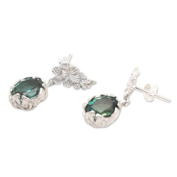 Alternate image for Floral Sterling Silver Dangle Earrings with Green Quartz Garden of Compassion