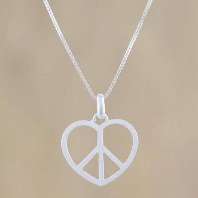 Alternate image for Peace Heart Sterling Silver Pendant Necklace from Thailand Heart at Peace