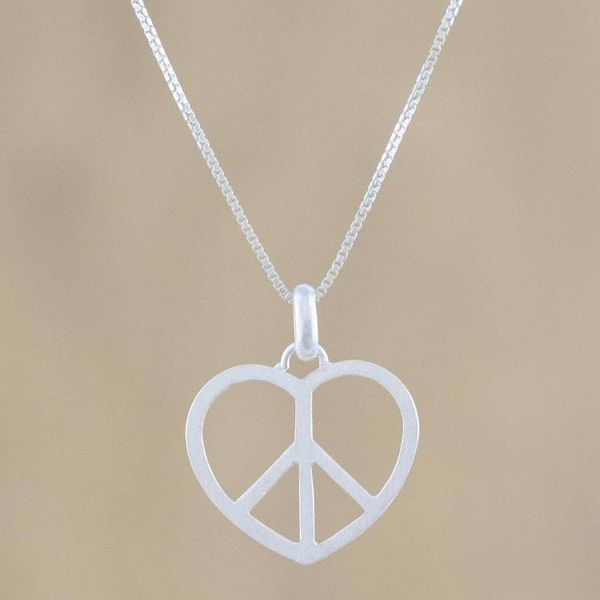 Alternate image for Peace Heart Sterling Silver Pendant Necklace from Thailand Heart at Peace