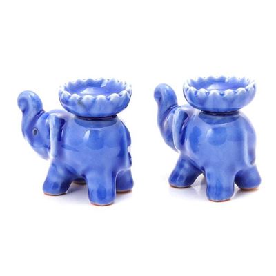 Alternate image for Celadon Ceramic Elephant Incense Holders in Blue Pair Baby Elephants in Blue