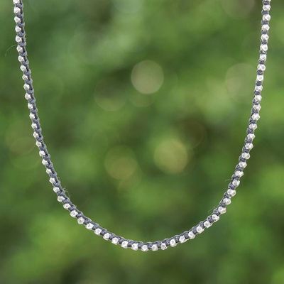 Primary image for Hill Tribe Silver Beaded Choker Necklace with Black Cord Exquisite Ebony