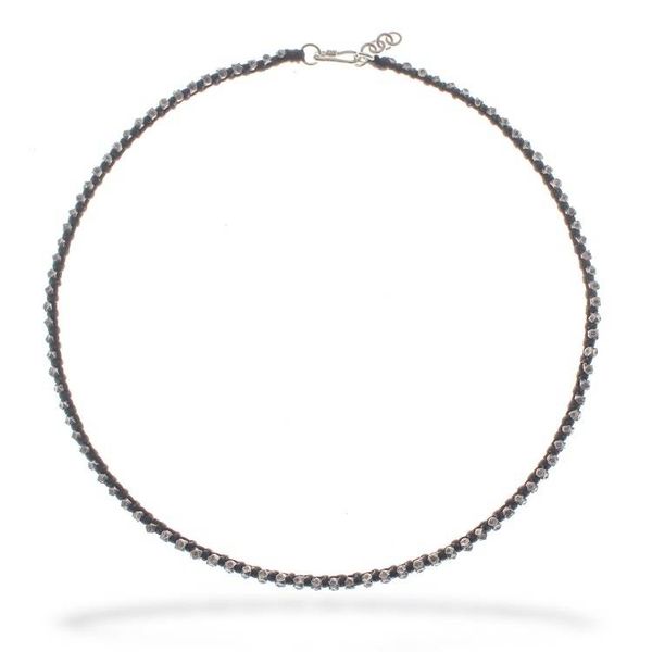 Alternate image for Hill Tribe Silver Beaded Choker Necklace with Black Cord Exquisite Ebony