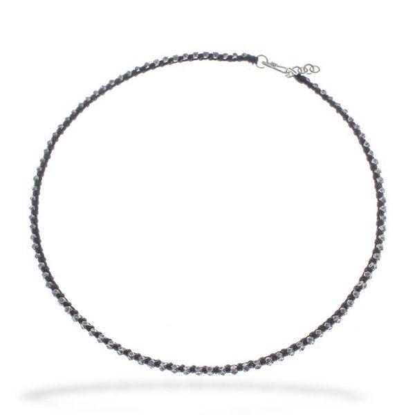 Alternate image for Hill Tribe Silver Beaded Choker Necklace with Black Cord Exquisite Ebony