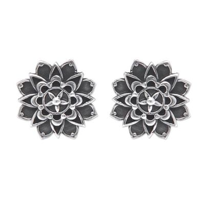 Alternate image for Oxidized Sterling Silver Flower Chakra Button Earrings Magical Chakra