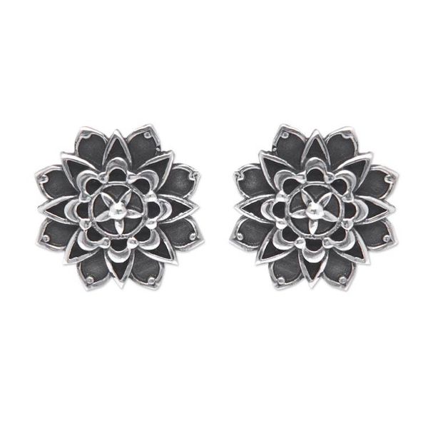 Alternate image for Oxidized Sterling Silver Flower Chakra Button Earrings Magical Chakra