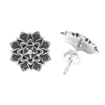 Alternate image for Oxidized Sterling Silver Flower Chakra Button Earrings Magical Chakra