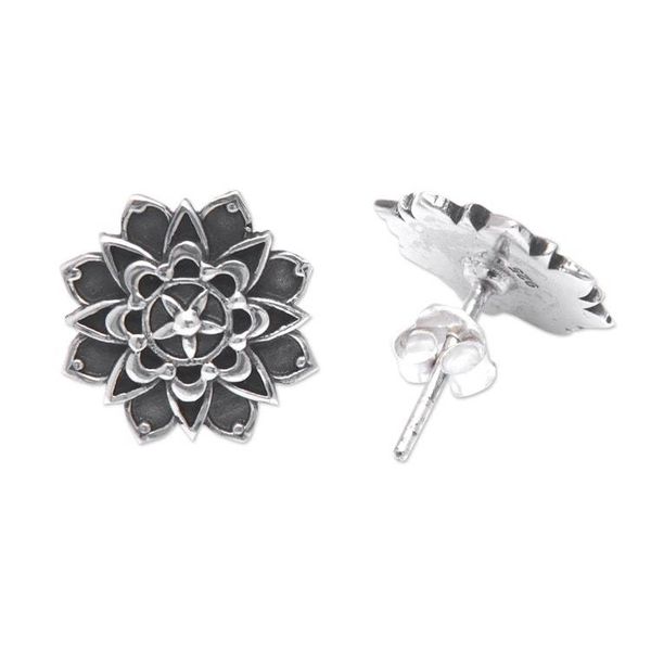 Alternate image for Oxidized Sterling Silver Flower Chakra Button Earrings Magical Chakra