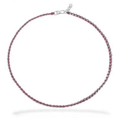 Alternate image for Adjustable Red Choker Necklace with Hill Tribe Silver Beads Exquisite Crimson