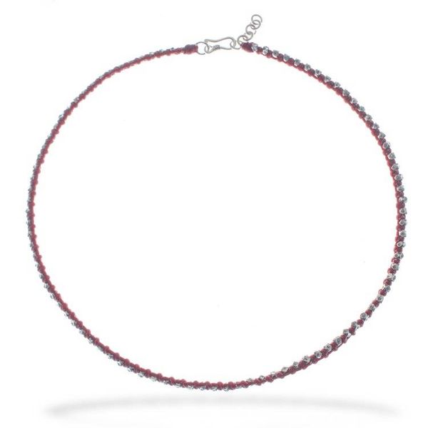 Alternate image for Adjustable Red Choker Necklace with Hill Tribe Silver Beads Exquisite Crimson