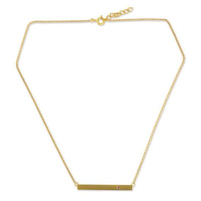 Alternate image for Pink Tourmaline on Gold Vermeil Bar Necklace from Thailand Simple Kindness