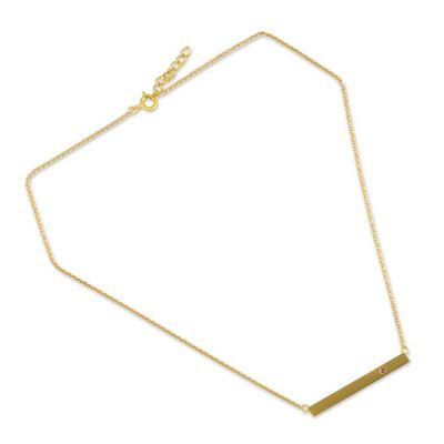 Alternate image for Pink Tourmaline on Gold Vermeil Bar Necklace from Thailand Simple Kindness