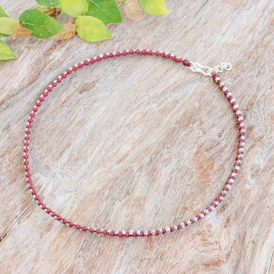 Alternate image for Adjustable Red Choker Necklace with Hill Tribe Silver Beads Exquisite Crimson