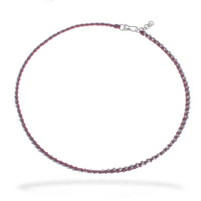 Alternate image for Adjustable Red Choker Necklace with Hill Tribe Silver Beads Exquisite Crimson