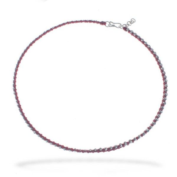 Alternate image for Adjustable Red Choker Necklace with Hill Tribe Silver Beads Exquisite Crimson