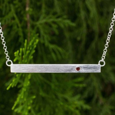 Primary image for Brushed Sterling Silver and Garnet Pendant Necklace Simple Devotion