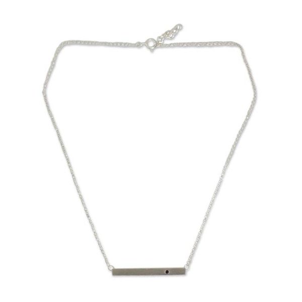 Alternate image for Brushed Sterling Silver and Garnet Pendant Necklace Simple Devotion