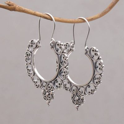 Alternate image for Sterling Silver Ornate Hoop Earrings Fanciful