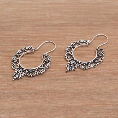 Alternate image for Sterling Silver Ornate Hoop Earrings Fanciful