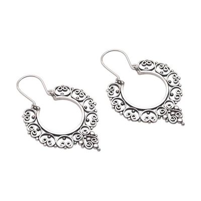 Alternate image for Sterling Silver Ornate Hoop Earrings Fanciful