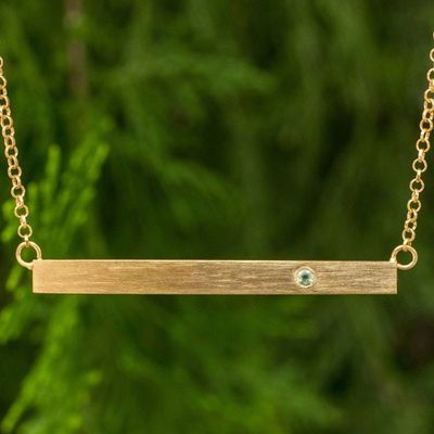 Primary image for Handmade Gold Vermeil Bar Necklace with Peridot Simple Clarity