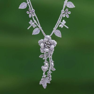 Primary image for Nature-Themed 950 Silver Y-Necklace from Thailand Garden Beauty