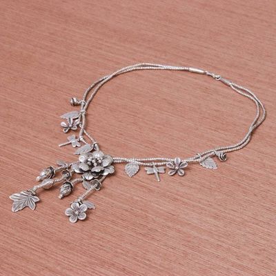 Alternate image for Nature-Themed 950 Silver Y-Necklace from Thailand Garden Beauty