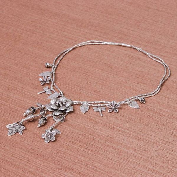 Alternate image for Nature-Themed 950 Silver Y-Necklace from Thailand Garden Beauty