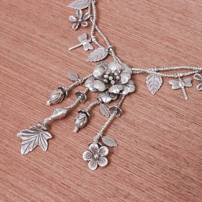 Alternate image for Nature-Themed 950 Silver Y-Necklace from Thailand Garden Beauty