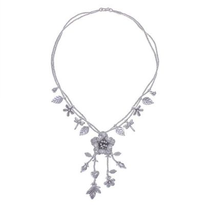 Alternate image for Nature-Themed 950 Silver Y-Necklace from Thailand Garden Beauty