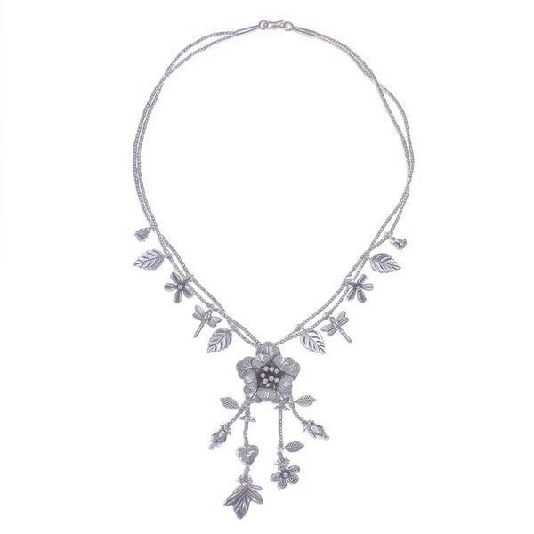 Alternate image for Nature-Themed 950 Silver Y-Necklace from Thailand Garden Beauty