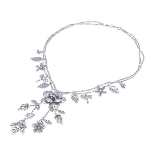 Alternate image for Nature-Themed 950 Silver Y-Necklace from Thailand Garden Beauty