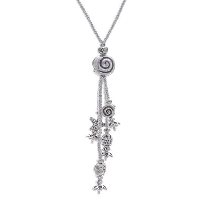 Alternate image for Thai Style 950 Silver Long Beaded Y-Necklace Shell Charm