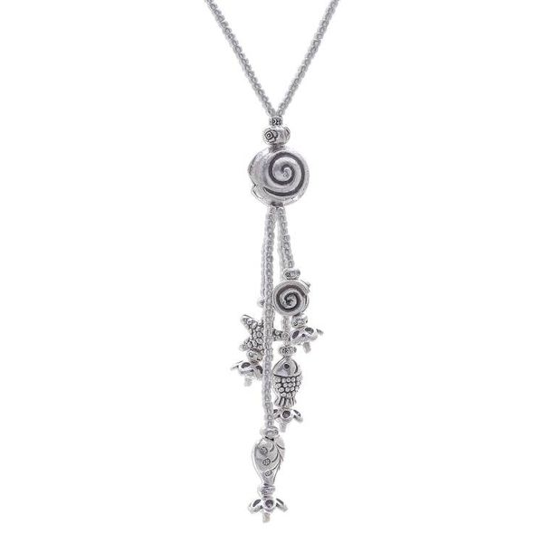 Alternate image for Thai Style 950 Silver Long Beaded Y-Necklace Shell Charm