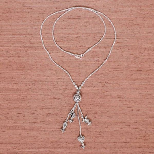 Alternate image for Thai Style 950 Silver Long Beaded Y-Necklace Shell Charm