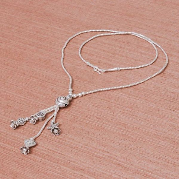 Alternate image for Thai Style 950 Silver Long Beaded Y-Necklace Shell Charm