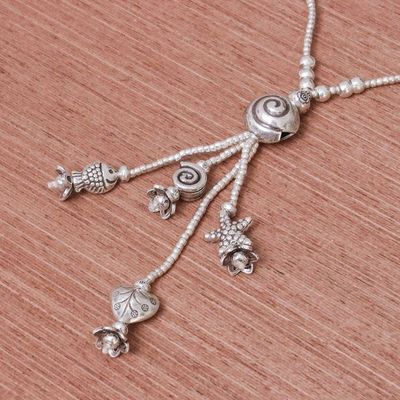 Alternate image for Thai Style 950 Silver Long Beaded Y-Necklace Shell Charm